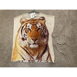 Womens Tiger Print T-Shirt Top SZ XL Stretch Polyester Fashion Rhinestone NWT